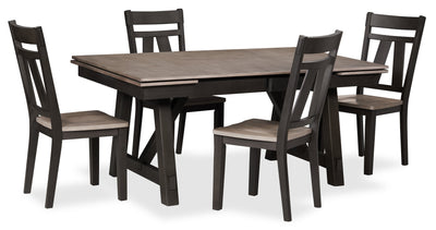 Zao 5pc Dining Set with Table & 4 Chairs, 66-94"W Extension, Melamine - Brown | Ensemble de salle à manger Zao 5 pièces en mélamine avec table, rallonge de 66 po à 94 po (L) et 4 chaises - brun