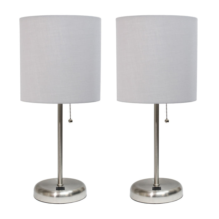 Lampe de table Limelights grise avec port de recharge USB et abat-jour en tissu, ensemble de 2