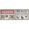 Panneau mural « BBQ Rules » et « BBQ Zone » en métal embossé - ensemble de 2 décorations murales