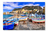 Traditional Fishing Village Aspra 24 po x 36 po : Oeuvre d’art murale en panneau de tissu sans cadre