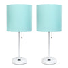 Ensemble 2 lampes de table Limelights turquoise avec pied mince blanc et prise de recharge