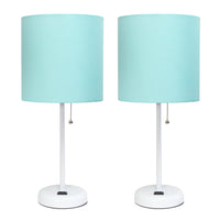 Ensemble 2 lampes de table Limelights turquoise avec pied mince blanc et prise de recharge