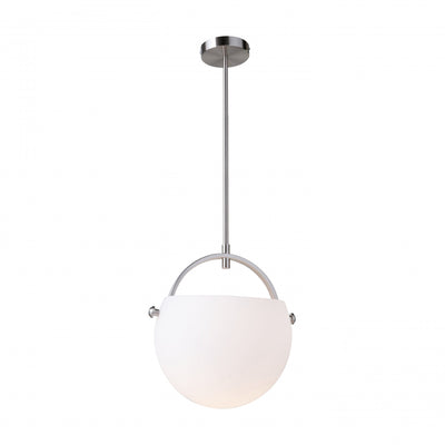 Single Opal Glass Satin Nickel Pendant
