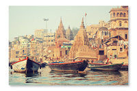 Ancient City Of Varanasi 28 po x 42 po : Cadre d'art mural et panneau de tissu