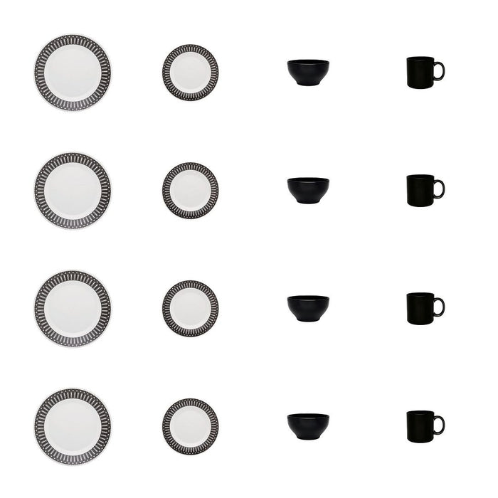 Service de vaisselle Oxford Actual 16 pièces - noir et ivoire