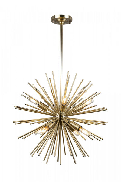 Sunburst 8-Light Satin Brass Chandelier