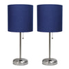 Ensemble 2 lampes Limelights bleu marine avec pied mince acier brossé et prise de recharge