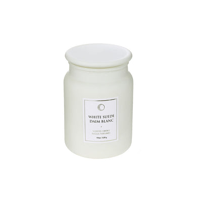 19 Oz Luxe Scented Candle with Glass Lid White Suede - Set of 2|Bougie parfumée de luxe de 19 oz à arôme de daim blanc avec couvercle en verre - ensemble de 2