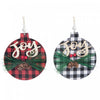 Ornement en bois « Joy » sur boule à point à carreaux - ensemble de 12 ornements de Noël