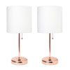 Lampe de table Limelights rose doré avec port de recharge USB et abat-jour en tissu, ensemble de 2