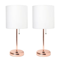 Lampe de table Limelights rose doré avec port de recharge USB et abat-jour en tissu, ensemble de 2