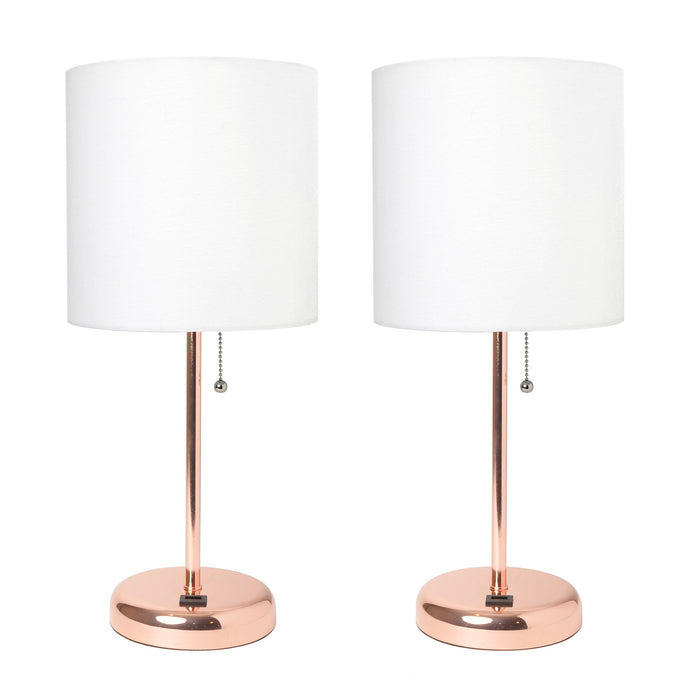 Lampe de table Limelights rose doré avec port de recharge USB et abat-jour en tissu, ensemble de 2