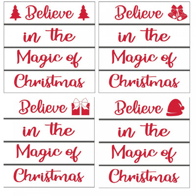 Set of 4 Wooden Enamel Coasters Believe in The Magic of Christmas|Ensemble de 4 sous-verre « Believe in The Magic of Christmas » en bois et émail