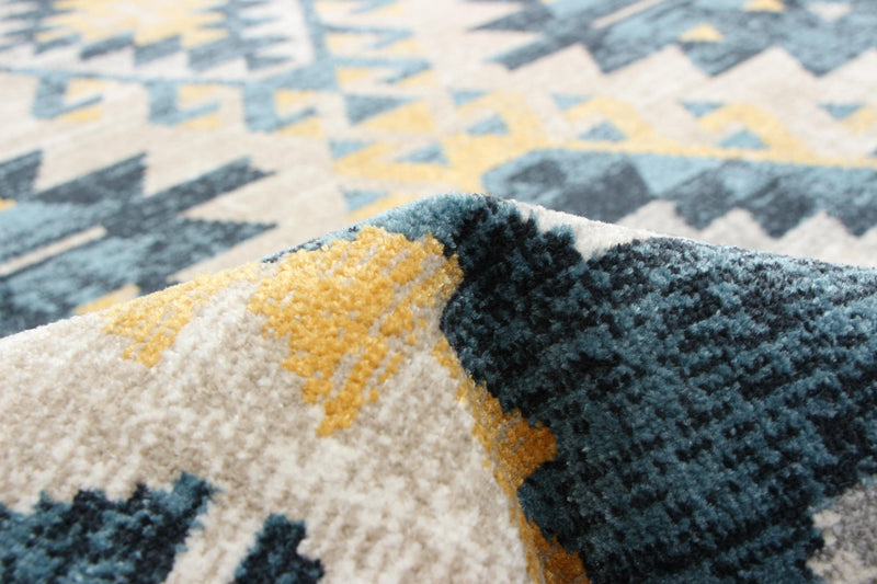 Carpette Mosaic taupe et bleue lavable à la machine - 8 pi 0 po x 10 pi 0 po