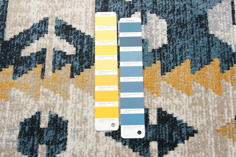 Carpette Mosaic taupe et bleue lavable à la machine - 8 pi 0 po x 10 pi 0 po