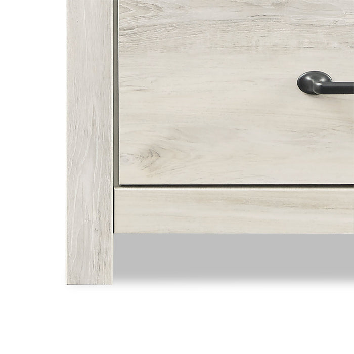 Ensemble de chambre à coucher Abby 5 pièces avec lit de rangement latéral, commode, miroir, éclairage à DEL et port USB, blanc - format grand lit