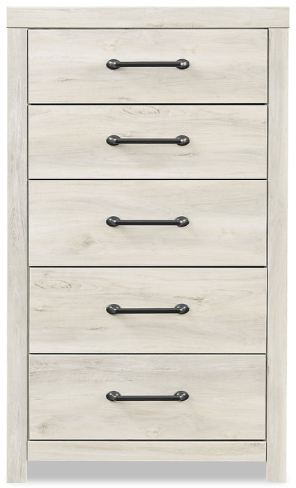 Commode verticale Abby de 31,7 po (L) x 53,9 po (H) à 5 tiroirs pour la chambre à coucher - blanche