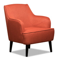 Fauteuil d’appoint Aimy de 28 po en tissu d’apparence lin avec pattes cylindriques en bois - orange
