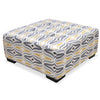 Pouf Carey de 39,5 po en tissu d’apparence lin avec pattes en bois - gris et jaune