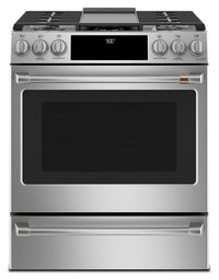 Cuisinière intelligente hybride Café de 5,7 pi³ avec convection européenne véritable et grilles auto…