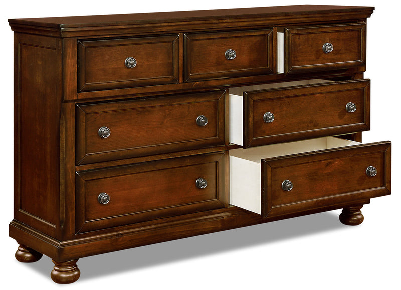 Commode Chelsea de 60 po (L) x 38 po (H) à 7 tiroirs pour la chambre à coucher - brun cerisier