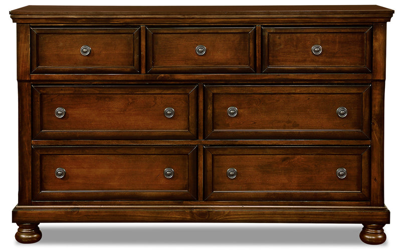 Commode Chelsea de 60 po (L) x 38 po (H) à 7 tiroirs pour la chambre à coucher - brun cerisier