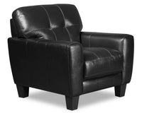 Fauteuil Curt de 41 po en cuir véritable avec capitonnage à boutons - noir
