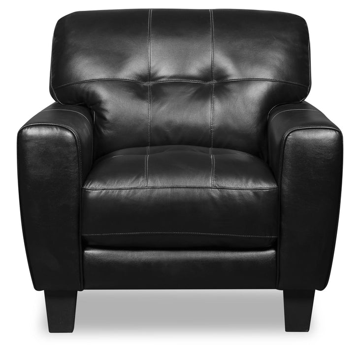 Fauteuil Curt de 41 po en cuir véritable avec capitonnage à boutons - noir