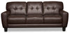 Sofa Curt de 85 po en cuir véritable avec capitonnage à boutons - brun