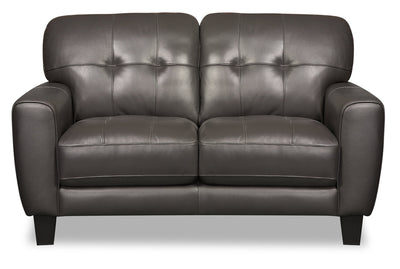 Curt Genuine Leather Loveseat - Grey - {Modern}, {Retro} style Loveseat in Grey {Solid Woods}