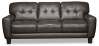 Sofa Curt de 85 po en cuir véritable avec capitonnage à boutons - gris