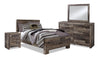 Ensemble de chambre à coucher Derekson 6 pièces avec lit à panneau, commode, miroir et table de nuit, gris - format lit double