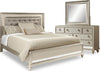 Ensemble de chambre à coucher Diva 5 pièces somptueux en cuir végétalien avec lit, commode et miroir, argenté - format très grand lit