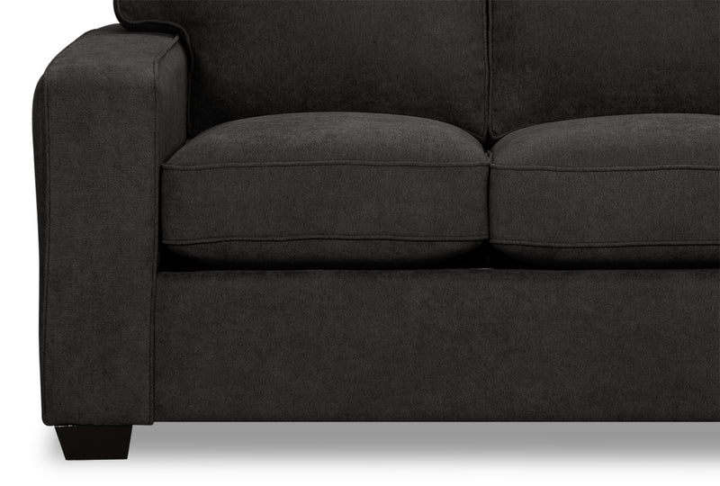 Causeuse Fiona de 58 po fabriquée au Canada en tissu de chenille avec accoudoirs rectilignes - grise