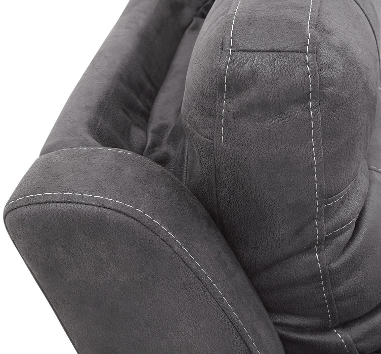 Sofa sectionnel à inclinaison électrique Floy 6 pièces en suédine avec appuie-têtes électriques, console de rangement et port USB - gris