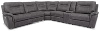 Sofa sectionnel à inclinaison électrique Floy 6 pièces en suédine avec appuie-têtes électriques, console de rangement et port USB - gris