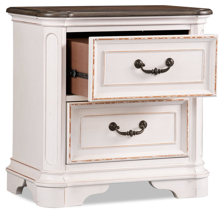 Table de nuit Grace de 28 po (L) x 28 po (H) à 2 tiroirs avec ports USB intégrés - blanc antique