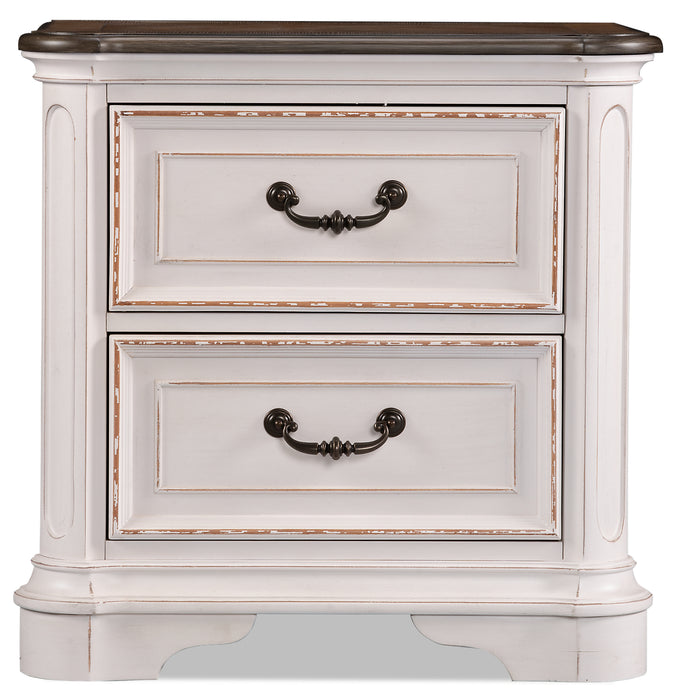 Table de nuit Grace de 28 po (L) x 28 po (H) à 2 tiroirs avec ports USB intégrés - blanc antique