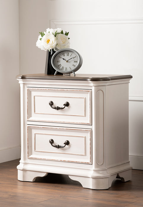 Table de nuit Grace de 28 po (L) x 28 po (H) à 2 tiroirs avec ports USB intégrés - blanc antique