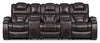 Sofa sectionnel à inclinaison électrique Hugo 5 pièces en cuir véritable avec accoudoirs de rangement et porte-gobelets - brun