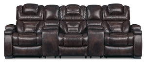 Sofa sectionnel à inclinaison électrique Hugo 5 pièces en cuir véritable avec accoudoirs de rangement et porte-gobelets - brun