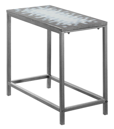 Grey Blue Tile Top Hammered Silver Accent Table