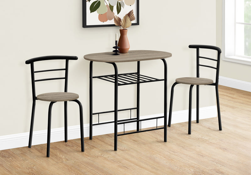 Ensemble de salle à manger à dessus taupe foncé et métal noir, 3 pièces