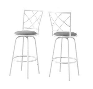 Tabouret bar pivotant blanc avec siège en tissu gris, 2 pièces