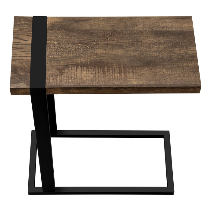 Table d'appoint en métal noir et d’apparence bois recyclé brun