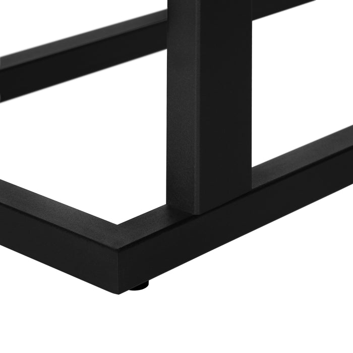 Table d'appoint en métal noir et d’apparence bois recyclé brun