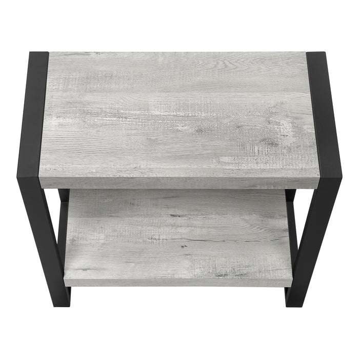 Table d’appoint en métal noir et d’apparence bois recyclé gris