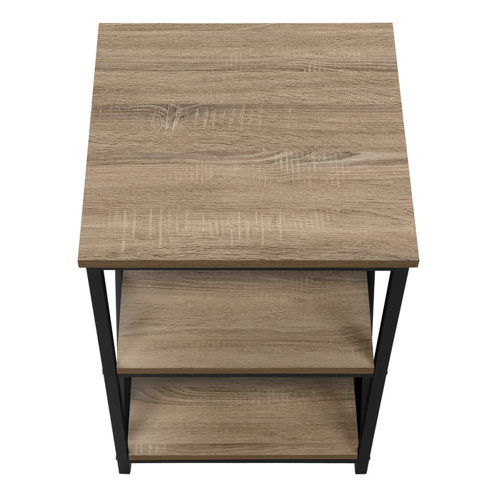 Table de nuit d’appoint métal noir et d’apparence bois taupe foncé