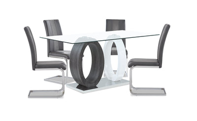 Jaye 5-Piece Dining Package - {Modern} style Dining Room Set in White and Grey {Medium Density Fibreboard (MDF)}, {Metal}