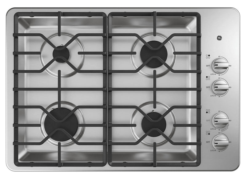 Surface de cuisson à gaz GE de 30 po à 4 éléments - acier inoxydable - JGP3030SLSS